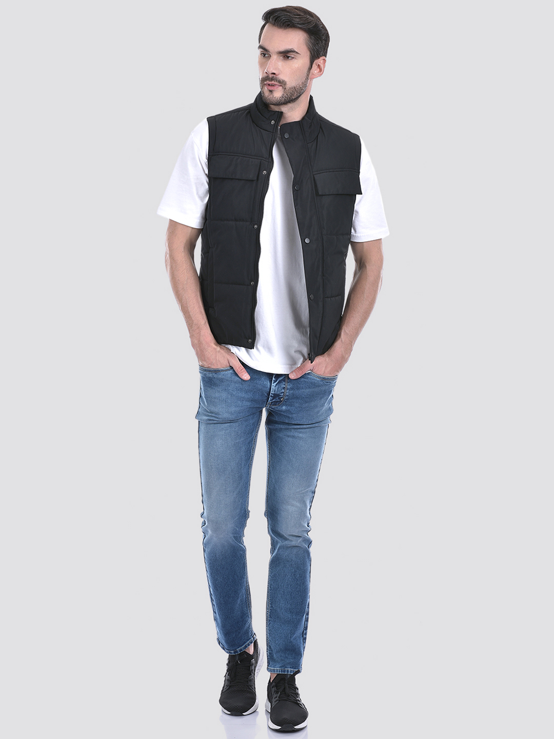 Numero Uno Men Black Sleeveless Puffer Jacket